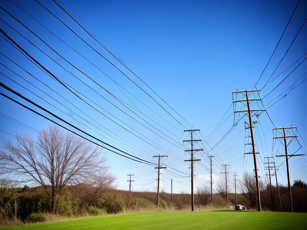 Understanding Cybersecurity in Substation Automation: A network of power lines against a blue sky