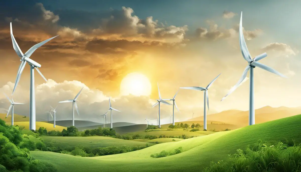 Illustration depicting the integration of renewable energy sources into modern management systems.
