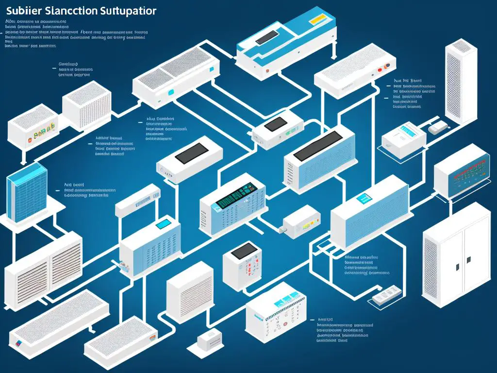 A diagram illustrating the components and processes of substation automation.